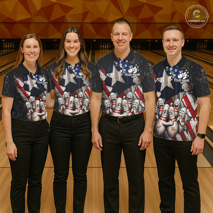 Funny Sad Pins Mascot Patriotic Bowling Jersey For Women Custom Texas - US Flag Bowling Team Shirts NYN3199