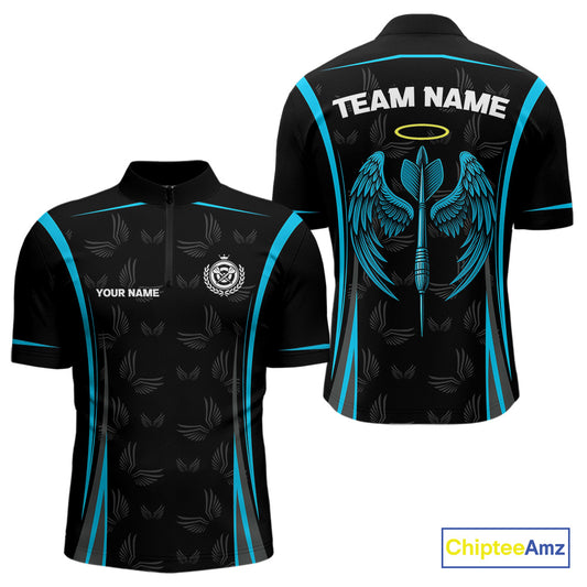 Azure Wings With Dart Arrow Men's Funny Darts Shirt - Custom Name For Darts Jersey NYN0495