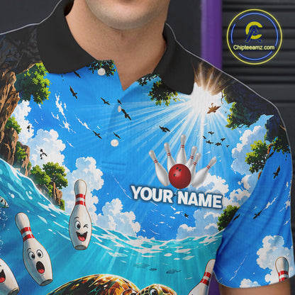 Man wearing ocean turtle bowling shirt custom bowling apparel