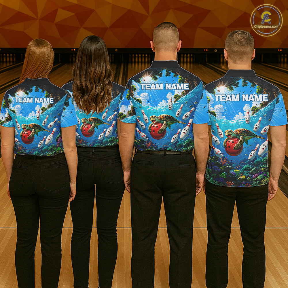Ocean turtle bowling team shirts custom bowling jerseys for bowlers