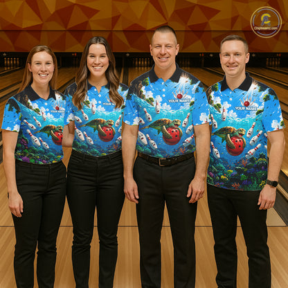 Ocean turtle bowling team shirts custom bowling jerseys for bowlers