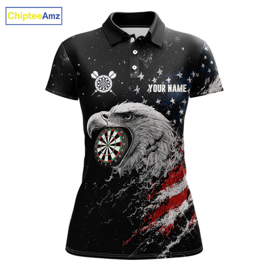 Custom USA Flag Eagle Women's Darts Polo Shirt Mockup, Patriotic Dart Tournament Jersey, Personalized League Apparel