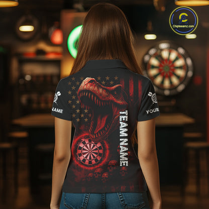 Custom Skull Red Dinosaur Flame Dartboard Polo Dart Shirt For Women, Dart Team Jerseys NYN1356
