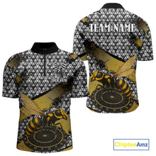 Load image into Gallery viewer, Custom Funny Gold Bee Silver Triangle Darts Quarter-Zip Shirt For Men Funny Dart League Jerseys NYN2176