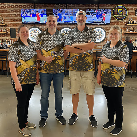 Custom Funny Gold Bee Silver Triangle Darts Quarter-Zip Shirt For Men Funny Dart League Jerseys NYN2176