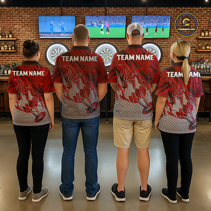 Custom Grunge Red And Grey Halftone Men Darts Polo Team Shirt Dart League Jerseys NYN2178