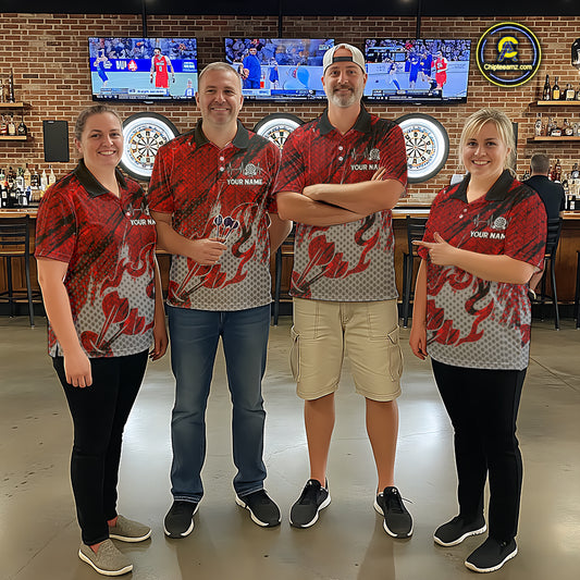 Custom Grunge Red And Grey Halftone Men Darts Quarter-Zip Team Shirt Dart League Jerseys NYN2178