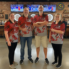Load image into Gallery viewer, Custom Grunge Red And Grey Halftone Women Darts Polo Team Shirt Dart League Jerseys NYN2178