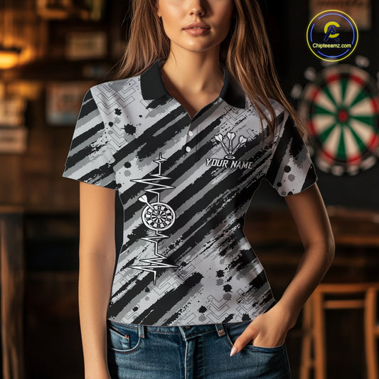 Custom Black Grey Grunge Streaks Skull Women Darts Polo Team Shirt Skull Dart League Jerseys NYN2180
