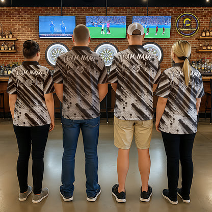 Custom Black Grey Grunge Streaks Skull Men Darts Polo Team Shirt Skull Dart League Jerseys NYN2180