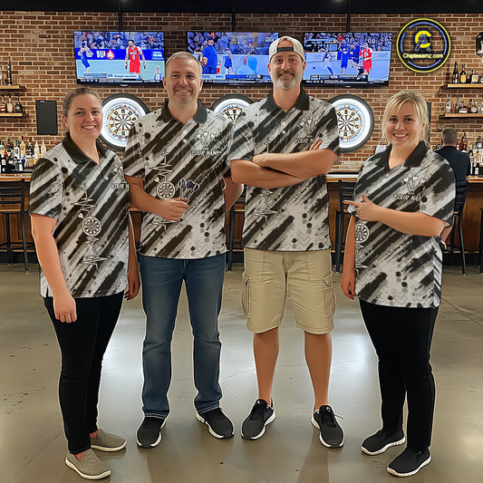 Custom Black Grey Grunge Streaks Skull Men Darts Quarter-Zip Team Shirt Skull Dart League Jerseys NYN2180
