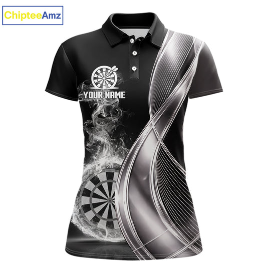 Black And Silver Darts Polo Shirts For Women Custom White Smoke Dartboard Dart Team Jerseys NYN2446