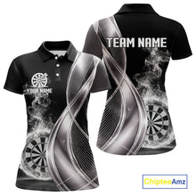 Load image into Gallery viewer, Black And Silver Darts Polo Shirts For Women Custom White Smoke Dartboard Dart Team Jerseys NYN2446