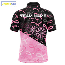 Load image into Gallery viewer, Pink Black Ribbon Blur Dartboard Custom Breast Cancer Awareness Dart 1/4-Zip Team Shirt For Men NYN2450