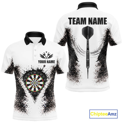 Black And White Splatter Dartboard Men Darts Polo & 1/4-Zip Shirts Custom Outfits Darts Team Jersey NYN3036