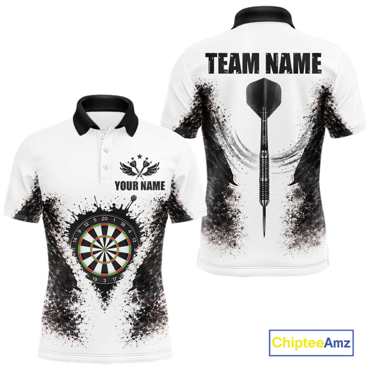 Black And White Splatter Dartboard Men Darts Polo & 1/4-Zip Shirts Custom Outfits Darts Team Jersey NYN3036