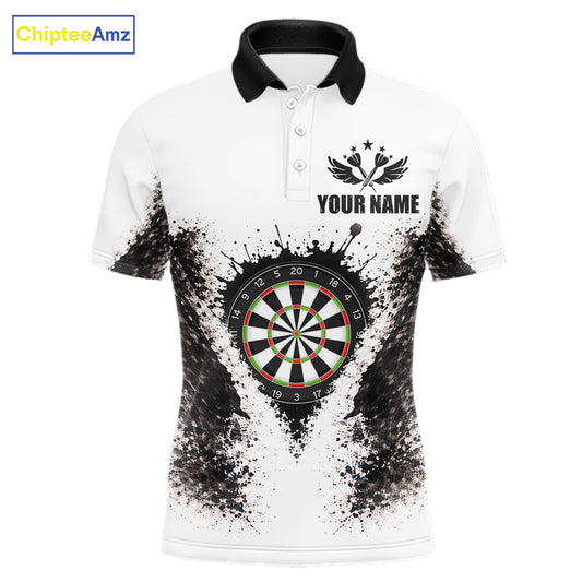 Black And White Splatter Dartboard Men Darts Polo & 1/4-Zip Shirts Custom Outfits Darts Team Jersey NYN3036