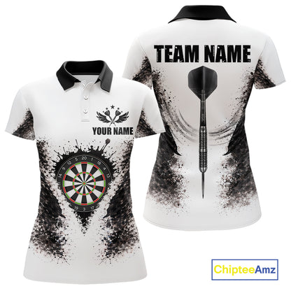 Black And White Splatter Dartboard Women Darts Polo & 1/4-Zip Shirts Custom Outfits Darts Team Jersey NYN3036