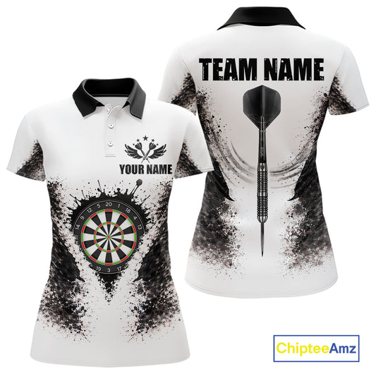 Black And White Splatter Dartboard Women Darts Polo & 1/4-Zip Shirts Custom Outfits Darts Team Jersey NYN3036