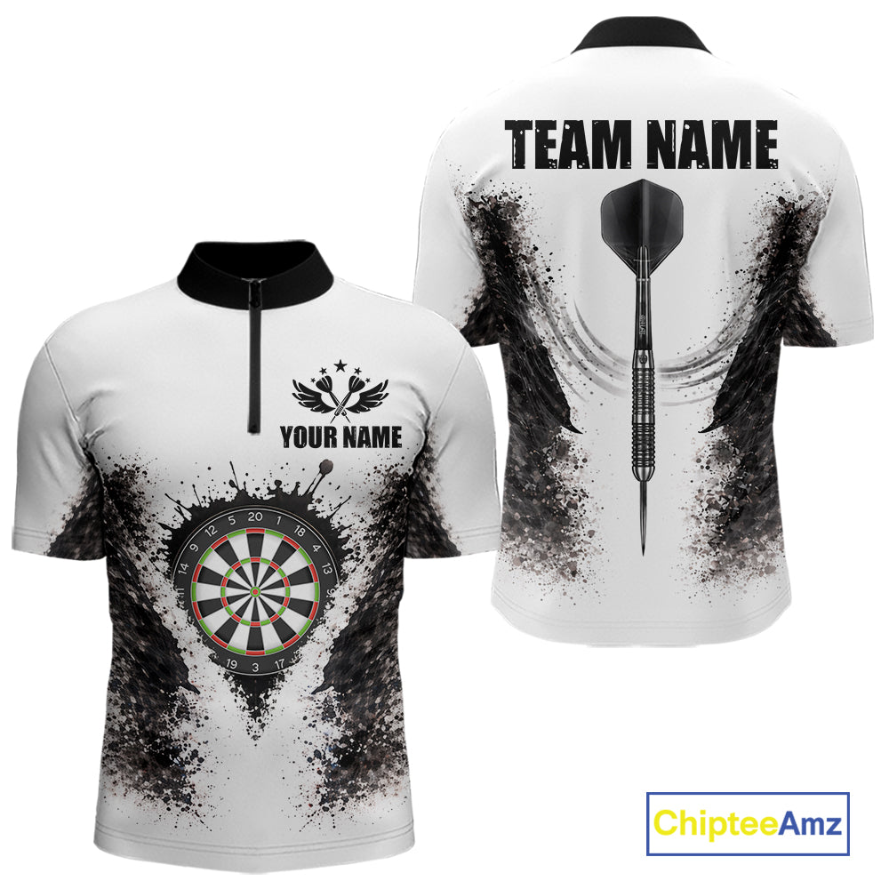 Black And White Splatter Dartboard Men Darts Polo & 1/4-Zip Shirts Custom Outfits Darts Team Jersey NYN3036