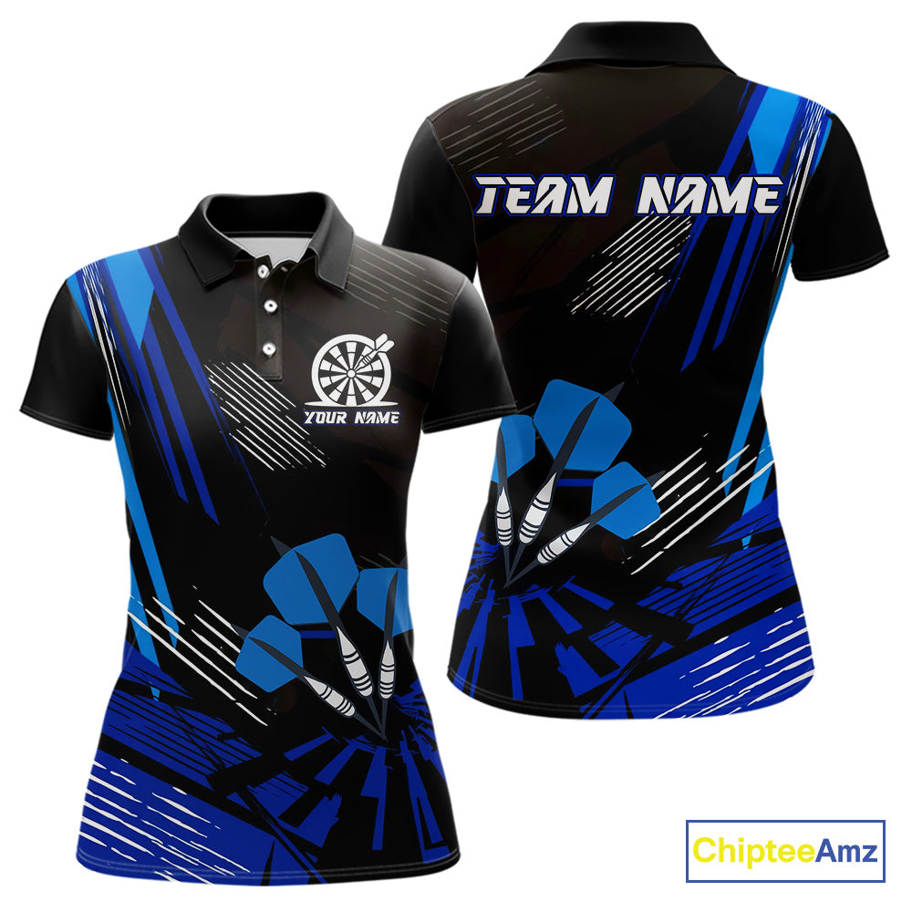 Blue Dart Arrows Grunge Dartboard Women's Darts Shirt - Custom Name For Players NYN0513