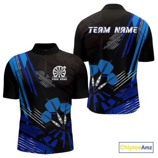 Blue Dart Arrows Grunge Dartboard Men's Darts Shirt - Custom Name For Players NYN0513