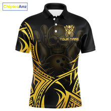Load image into Gallery viewer, Mens Skull Bowling Shirts Gold Tribal Pattern Custom Skull Bowling Polo Quarter-Zip Team Jersey NYN3755