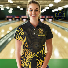 Load image into Gallery viewer, Womens Skull Bowling Shirts Gold Tribal Pattern Custom Skull Bowling Polo Quarter-Zip Team Jersey NYN3755