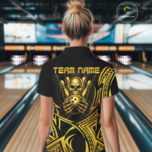 Load image into Gallery viewer, Womens Skull Bowling Shirts Gold Tribal Pattern Custom Skull Bowling Polo Quarter-Zip Team Jersey NYN3755