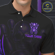 Load image into Gallery viewer, Mens Skull Bowling Shirts Purple Tribal Pattern Custom Skull Bowling Polo Quarter-Zip Team Jersey NYN3757