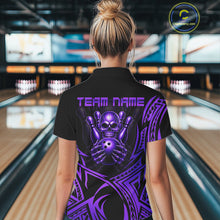 Load image into Gallery viewer, Womens Skull Bowling Shirts Purple Tribal Pattern Custom Skull Bowling Polo Quarter-Zip Team Jersey NYN3757