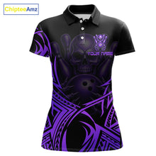 Load image into Gallery viewer, Womens Skull Bowling Shirts Purple Tribal Pattern Custom Skull Bowling Polo Quarter-Zip Team Jersey NYN3757