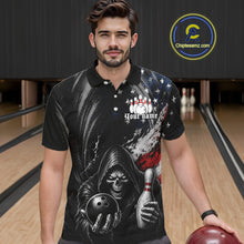 Load image into Gallery viewer, Custom Grim Reaper Patriotic Bowling Shirts Mens American Flag Bowling Polo Quarter-Zip Team Jersey NYN3760