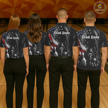 Load image into Gallery viewer, Custom Grim Reaper Patriotic Bowling Shirts Mens American Flag Bowling Polo Quarter-Zip Team Jersey NYN3760