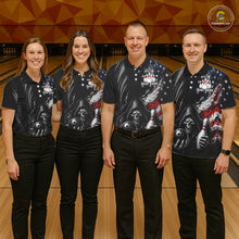 Load image into Gallery viewer, Custom Grim Reaper Patriotic Bowling Shirts Mens American Flag Bowling Polo Quarter-Zip Team Jersey NYN3760