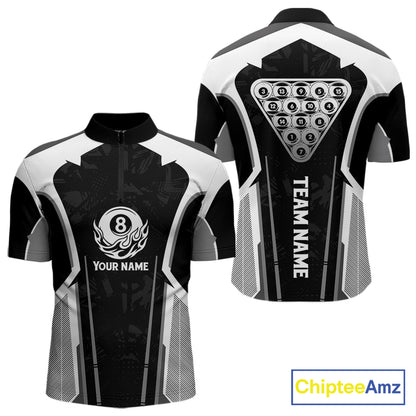 White And Black Billiard Pool Men Polo & 1/4-Zip Team Shirts Custom 8 Ball Billiards Cue Attire NYN2458