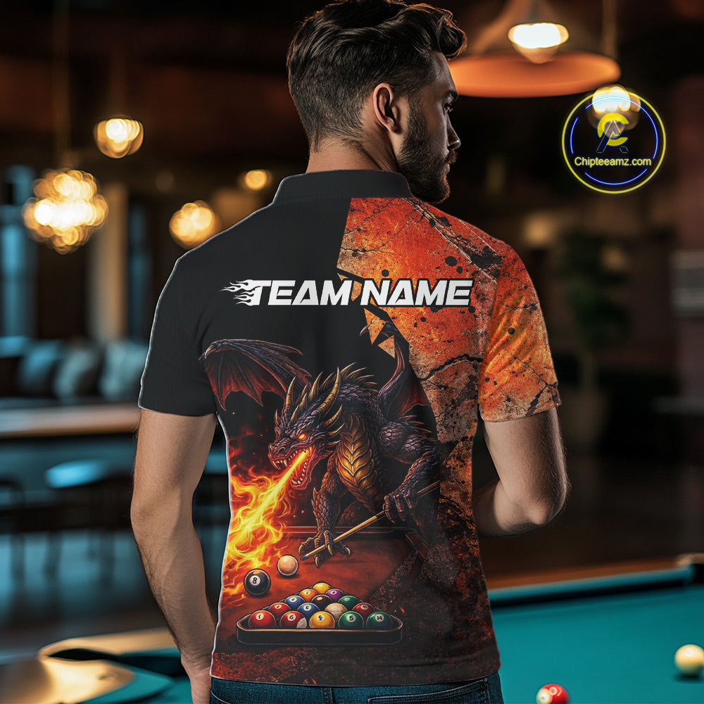 Orange Grunge Dragon Flame 8 Ball Pool Billiard Shirt For Men Custom Billiards Team Attire NYN3046