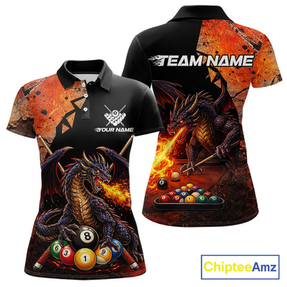 Orange Grunge Dragon Flame 8 Ball Pool Billiard Shirt For Women Custom Billiards Team Attire NYN3046