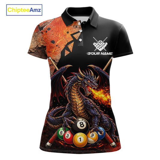 Orange Grunge Dragon Flame 8 Ball Pool Billiard Shirt For Women Custom Billiards Team Attire NYN3046
