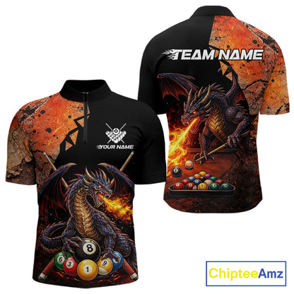 Orange Grunge Dragon Flame 8 Ball Pool Billiard Shirt For Men Custom Billiards Team Attire NYN3046