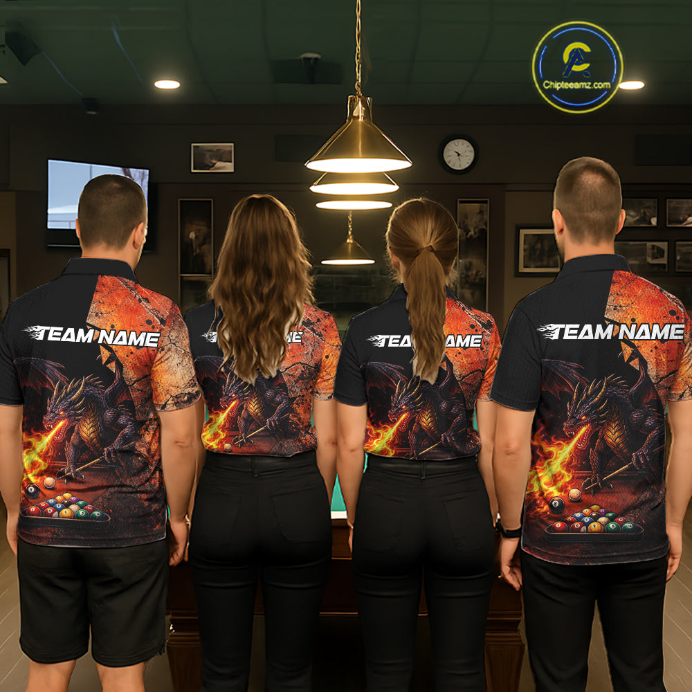 Orange Grunge Dragon Flame 8 Ball Pool Billiard Shirt For Men Custom Billiards Team Attire NYN3046