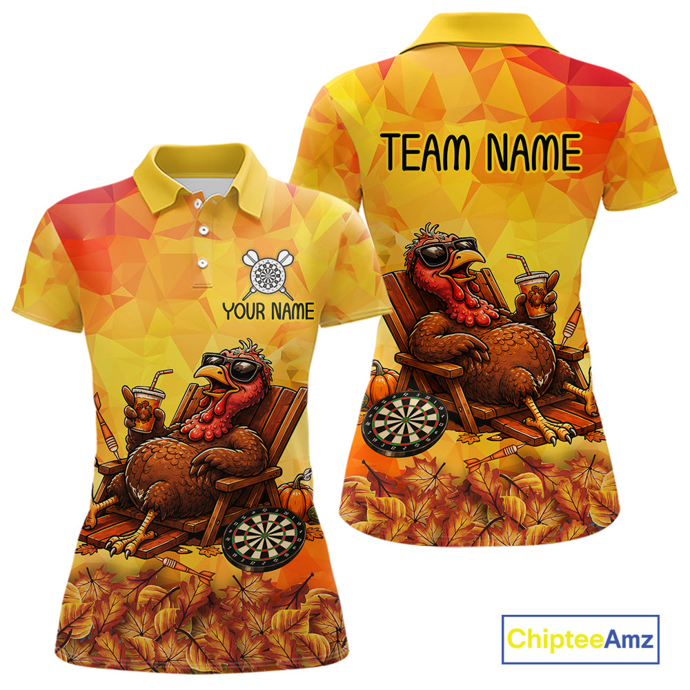 Custom Funny Turkey Autumn Thanksgiving Darts Shirt For Women, Thanksgiving Darts Team Jersey NYN4070