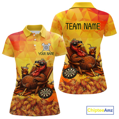 Custom Funny Turkey Autumn Thanksgiving Darts Shirt For Women, Thanksgiving Darts Team Jersey NYN4070