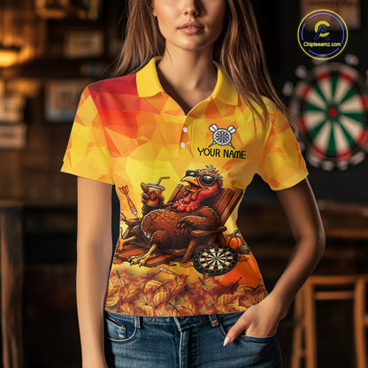 Custom Funny Turkey Autumn Thanksgiving Darts Shirt For Women, Thanksgiving Darts Team Jersey NYN4070