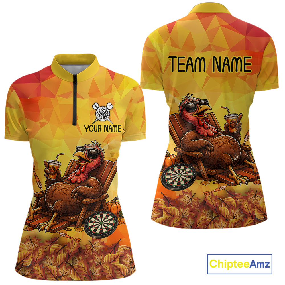 Custom Funny Turkey Autumn Thanksgiving Darts Shirt For Women, Thanksgiving Darts Team Jersey NYN4070