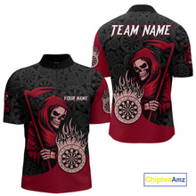 Load image into Gallery viewer, Custom Red Grim Reaper Flame Dartboard Dart Quarter-Zip Jerseys For Men Dart Shirt Gifts NYN1646