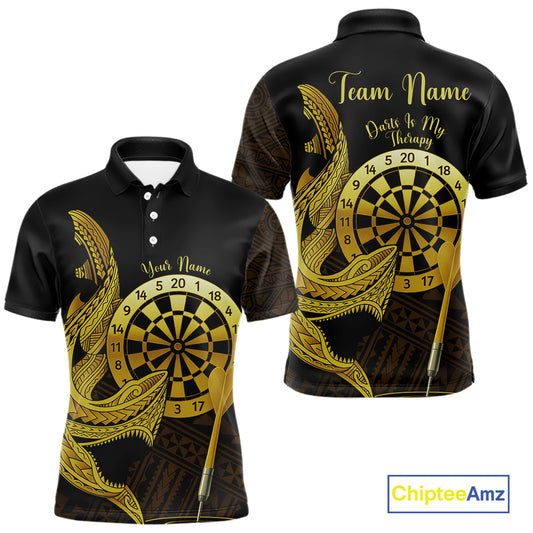 Personalized Gold Tribal Shark Custom Darts Polo Shirts For Men Tribal Dart League Jerseys NYN2183