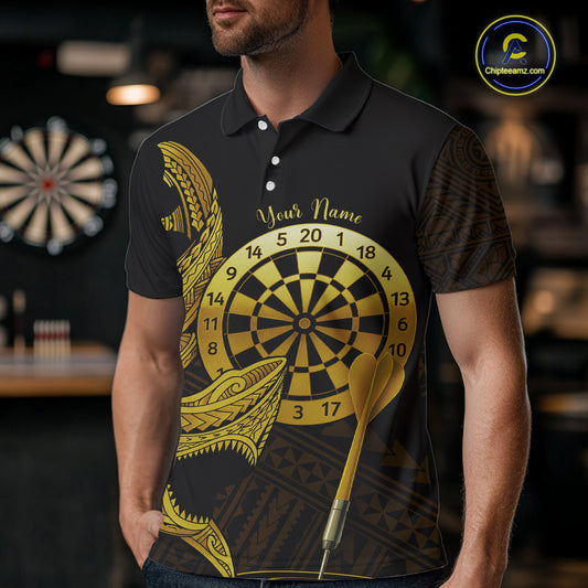 Personalized Gold Tribal Shark Custom Darts Polo Shirts For Men Tribal Dart League Jerseys NYN2183