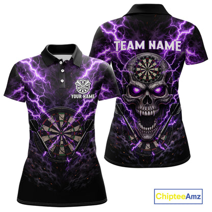 Thunder Lightning Purple Cracked Skull Dartboard Dart Polo Shirts For Women Custom Dart Team Shirts NYN2676