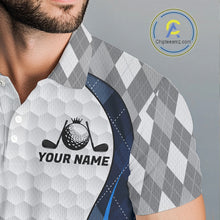 Load image into Gallery viewer, Blue And Grey Argyle Polo Golf Shirts For Men Custom White Ball Golf Team Attire For Golfers NYN3058
